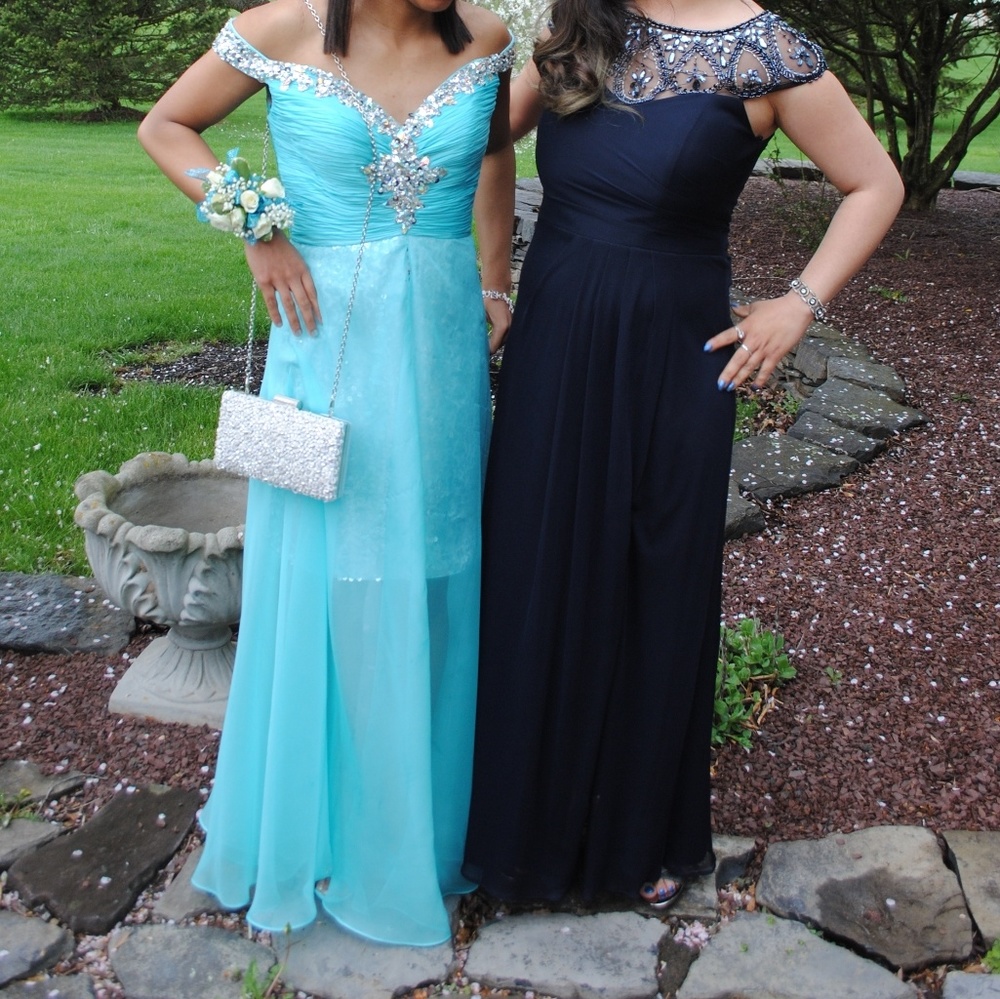 Petite navy blue prom dress